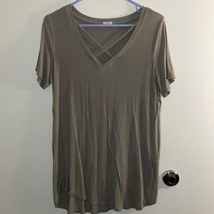 Green Cross-Chest V-Neck T-Shirt